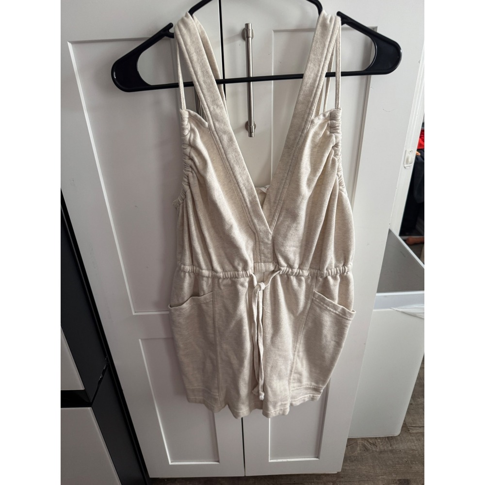 Daily Practice by Anthropologie Fleece Romper‎ Oatmeal Cream V-Neck XS